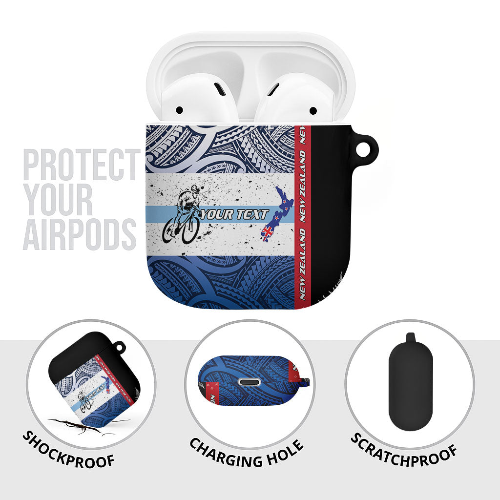 Personalised Cycling New Zealand AirPods Case Aotearoa Map Fern Maori Pattern