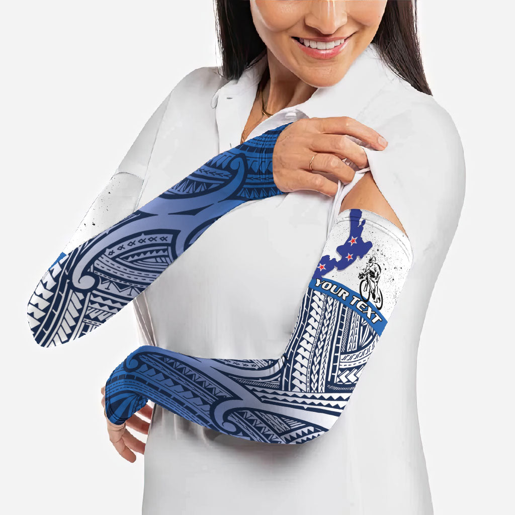 Personalised Cycling New Zealand Arm Sleeves Aotearoa Map Fern Maori Pattern