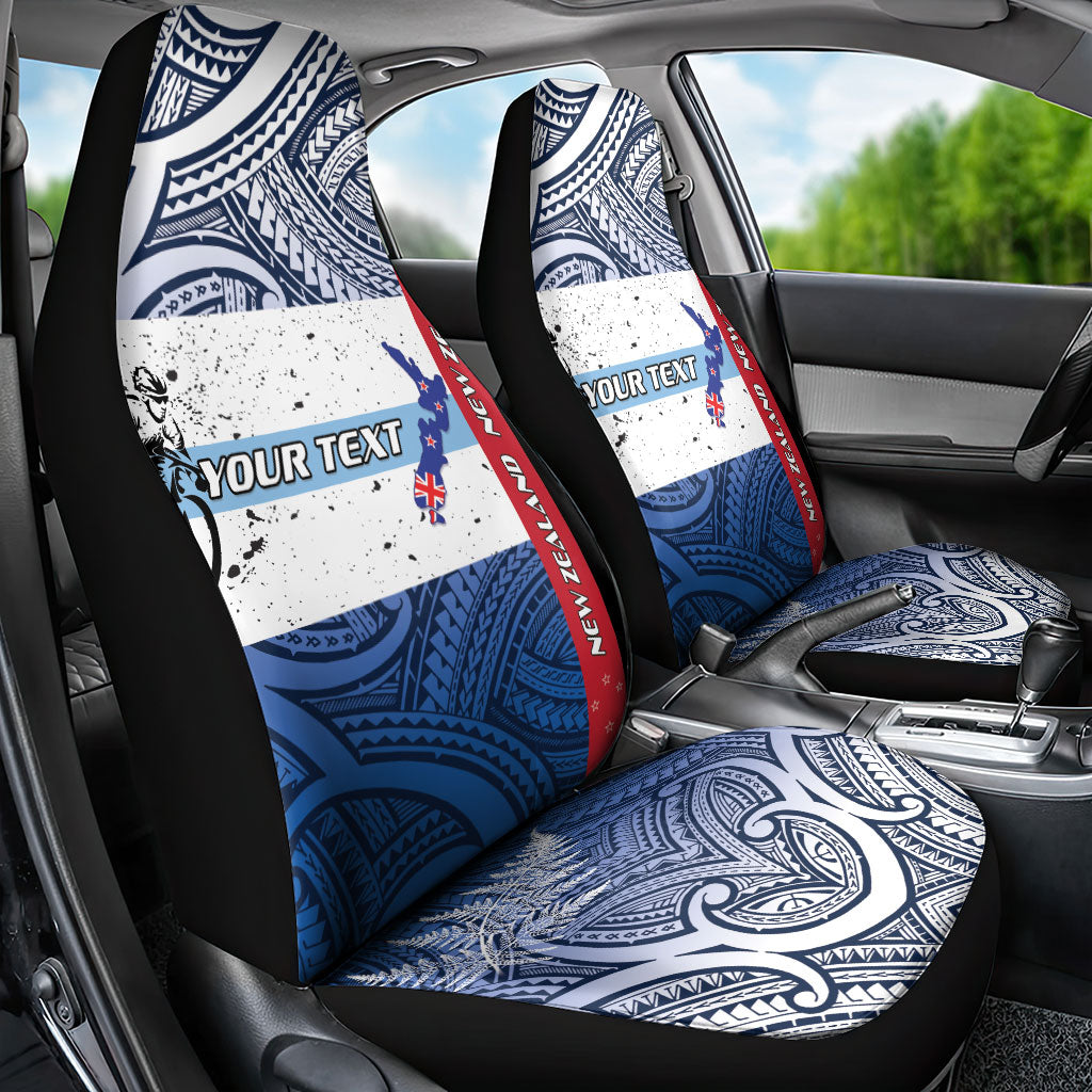 Personalised Cycling New Zealand Car Seat Cover Aotearoa Map Fern Maori Pattern