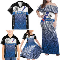 Personalised Cycling New Zealand Family Matching Off Shoulder Maxi Dress and Hawaiian Shirt Aotearoa Map Fern Maori Pattern LT22 - Polynesian Pride