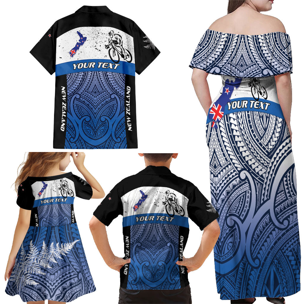 Personalised Cycling New Zealand Family Matching Off Shoulder Maxi Dress and Hawaiian Shirt Aotearoa Map Fern Maori Pattern LT22 - Polynesian Pride