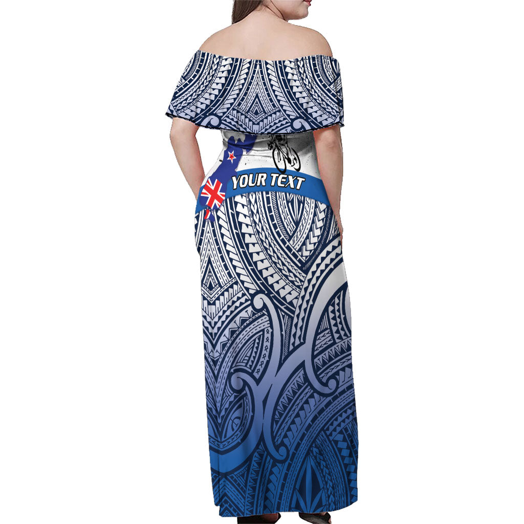 Personalised Cycling New Zealand Family Matching Off Shoulder Maxi Dress and Hawaiian Shirt Aotearoa Map Fern Maori Pattern LT22 - Polynesian Pride