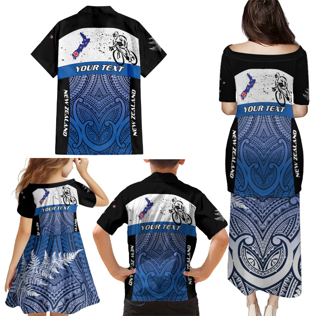Personalised Cycling New Zealand Family Matching Puletasi and Hawaiian Shirt Aotearoa Map Fern Maori Pattern LT22 - Polynesian Pride