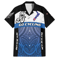 Personalised Cycling New Zealand Family Matching Puletasi and Hawaiian Shirt Aotearoa Map Fern Maori Pattern LT22 Dad's Shirt - Short Sleeve Blue - Polynesian Pride