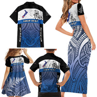 Personalised Cycling New Zealand Family Matching Short Sleeve Bodycon Dress and Hawaiian Shirt Aotearoa Map Fern Maori Pattern LT22 - Polynesian Pride