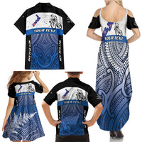 Personalised Cycling New Zealand Family Matching Summer Maxi Dress and Hawaiian Shirt Aotearoa Map Fern Maori Pattern LT22 - Polynesian Pride