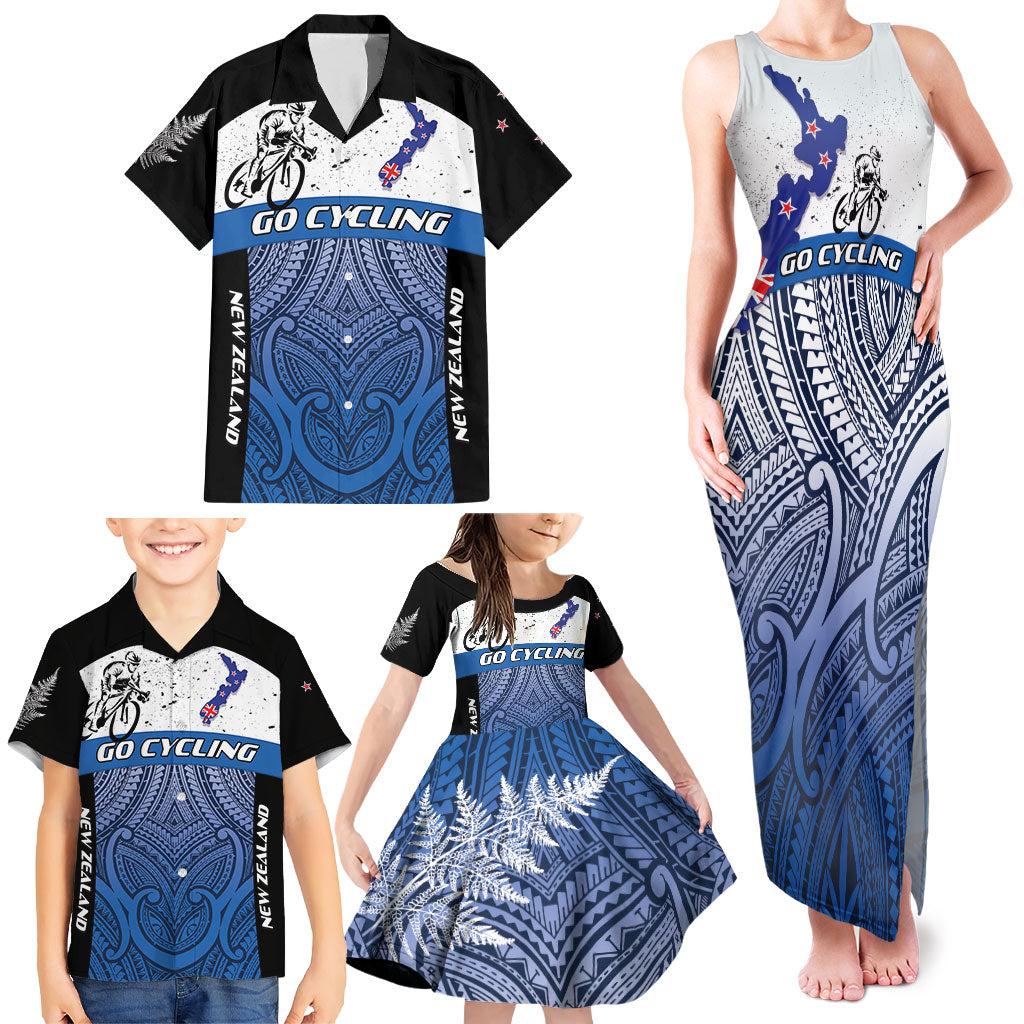 Personalised Cycling New Zealand Family Matching Tank Maxi Dress and Hawaiian Shirt Aotearoa Map Fern Maori Pattern LT22 - Polynesian Pride