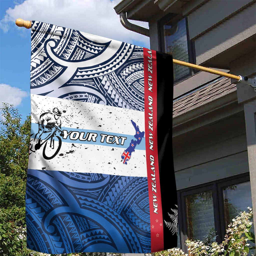 Personalised Cycling New Zealand Garden Flag Aotearoa Map Fern Maori Pattern