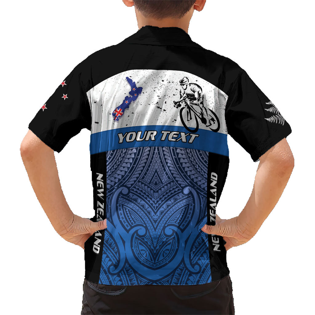 Personalised Cycling New Zealand Hawaiian Shirt Aotearoa Map Fern Maori Pattern