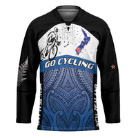 Personalised Cycling New Zealand Hockey Jersey Aotearoa Map Fern Maori Pattern