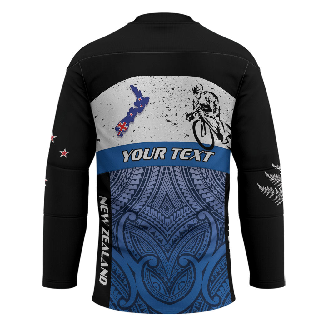 Personalised Cycling New Zealand Hockey Jersey Aotearoa Map Fern Maori Pattern