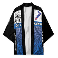 Personalised Cycling New Zealand Kimono Aotearoa Map Fern Maori Pattern
