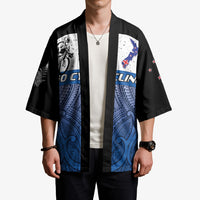 Personalised Cycling New Zealand Kimono Aotearoa Map Fern Maori Pattern