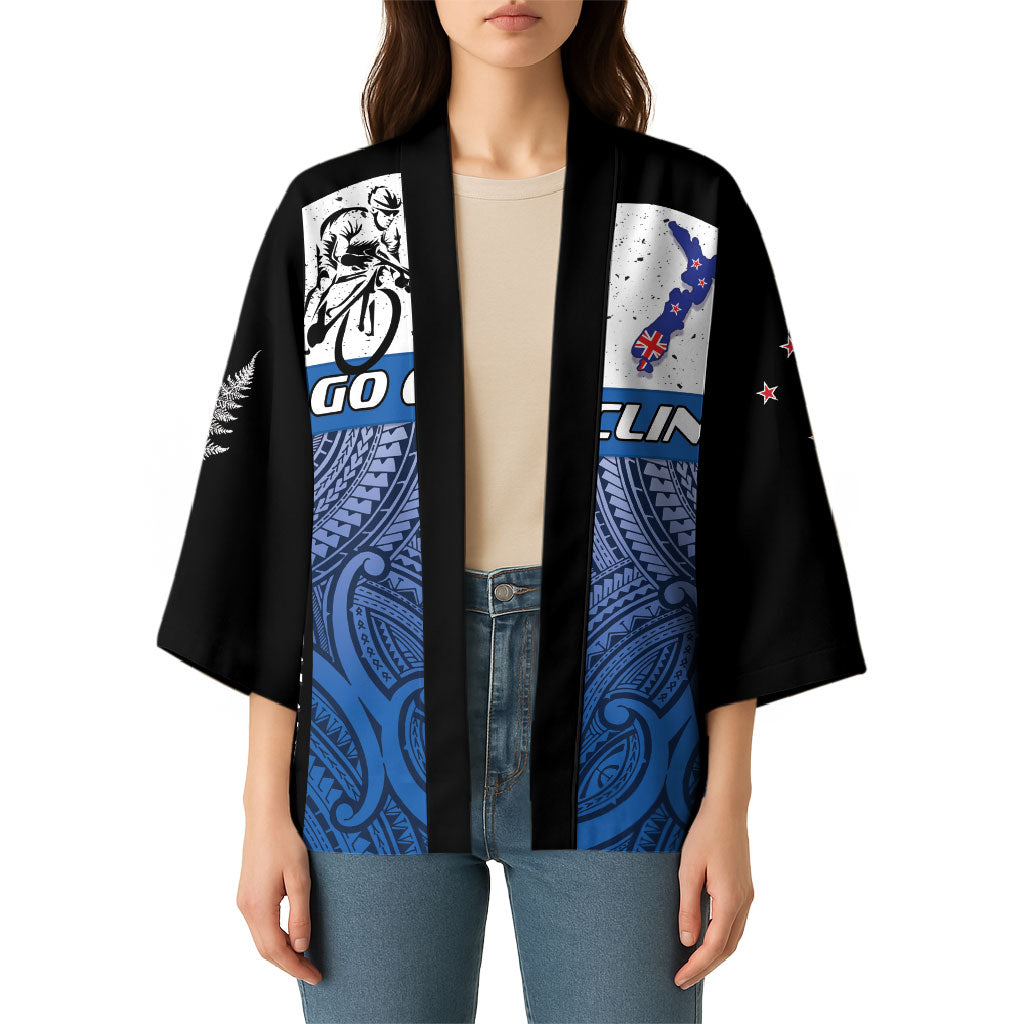 Personalised Cycling New Zealand Kimono Aotearoa Map Fern Maori Pattern