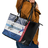 Personalised Cycling New Zealand Leather Tote Bag Aotearoa Map Fern Maori Pattern