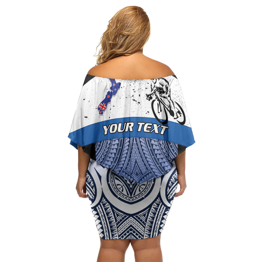 Personalised Cycling New Zealand Off Shoulder Short Dress Aotearoa Map Fern Maori Pattern