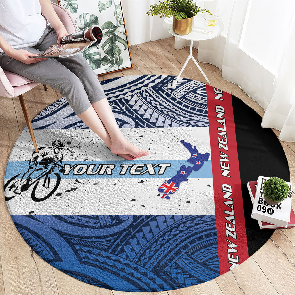 Personalised Cycling New Zealand Round Carpet Aotearoa Map Fern Maori Pattern