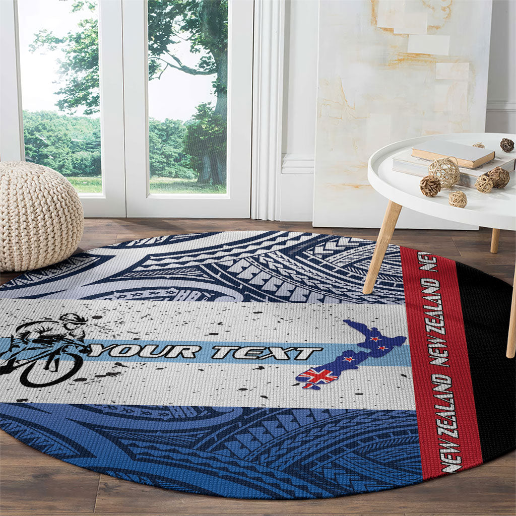 Personalised Cycling New Zealand Round Carpet Aotearoa Map Fern Maori Pattern