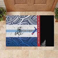 Personalised Cycling New Zealand Rubber Doormat Aotearoa Map Fern Maori Pattern