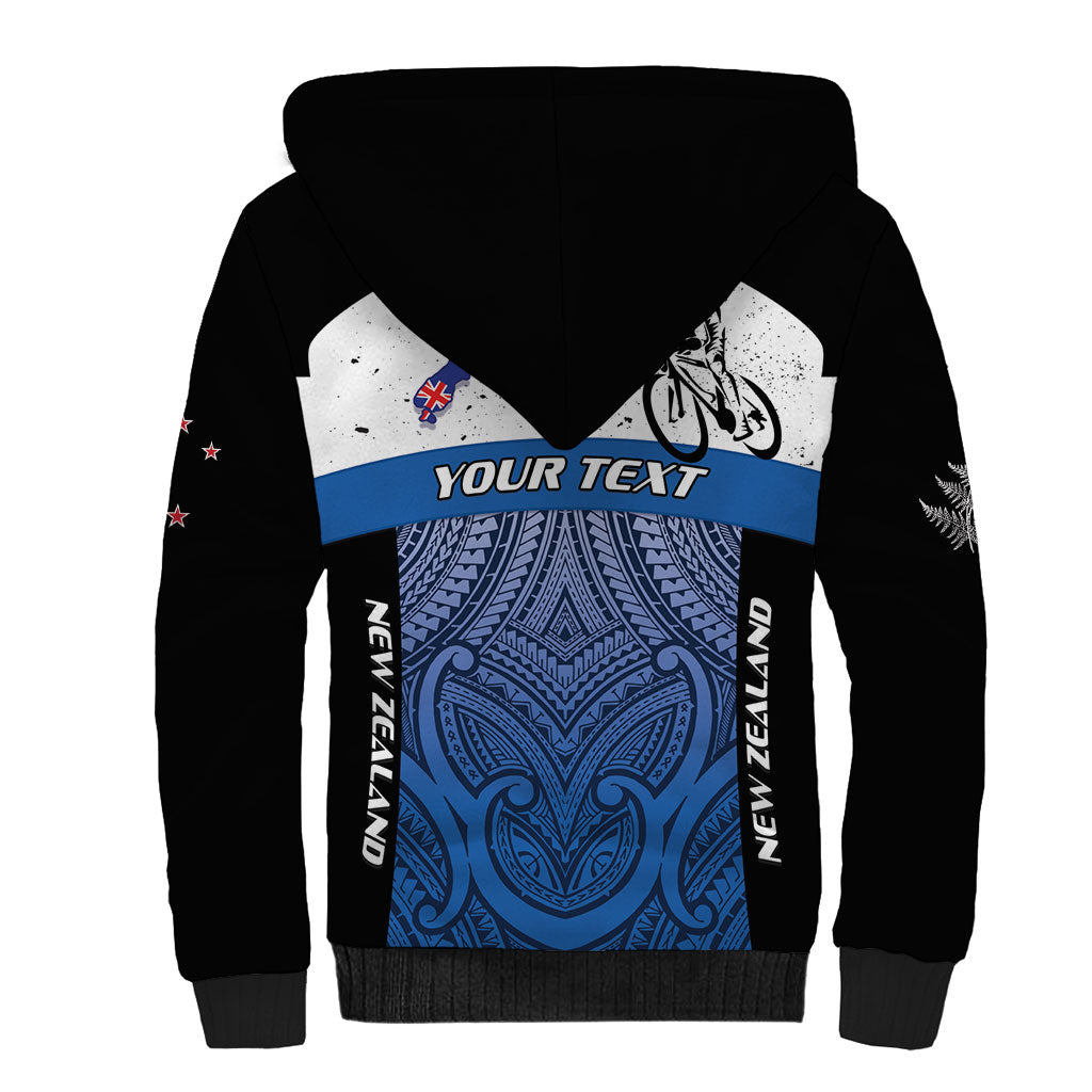 Personalised Cycling New Zealand Sherpa Hoodie Aotearoa Map Fern Maori Pattern