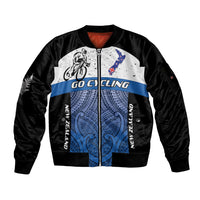 Personalised Cycling New Zealand Sleeve Zip Bomber Jacket Aotearoa Map Fern Maori Pattern