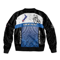 Personalised Cycling New Zealand Sleeve Zip Bomber Jacket Aotearoa Map Fern Maori Pattern