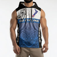 Personalised Cycling New Zealand Sleeveless Hoodie Aotearoa Map Fern Maori Pattern