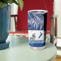 Personalised Cycling New Zealand Tumbler Cup Aotearoa Map Fern Maori Pattern