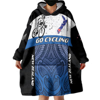Personalised Cycling New Zealand Wearable Blanket Hoodie Aotearoa Map Fern Maori Pattern