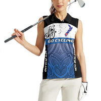 Personalised Cycling New Zealand Women Sleeveless Polo Shirt Aotearoa Map Fern Maori Pattern