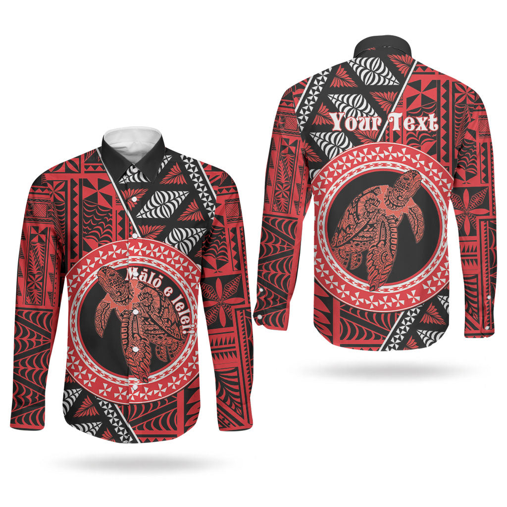 Personalised Tonga Language Week Couples Matching Puletasi and Long Sleeve Button Shirt Heilala Turtle Malo E Lelei