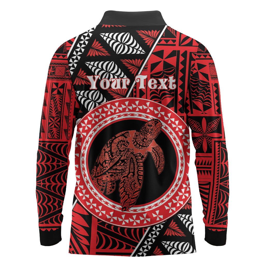 Personalised Tonga Language Week Long Sleeve Polo Shirt Heilala Turtle Malo E Lelei