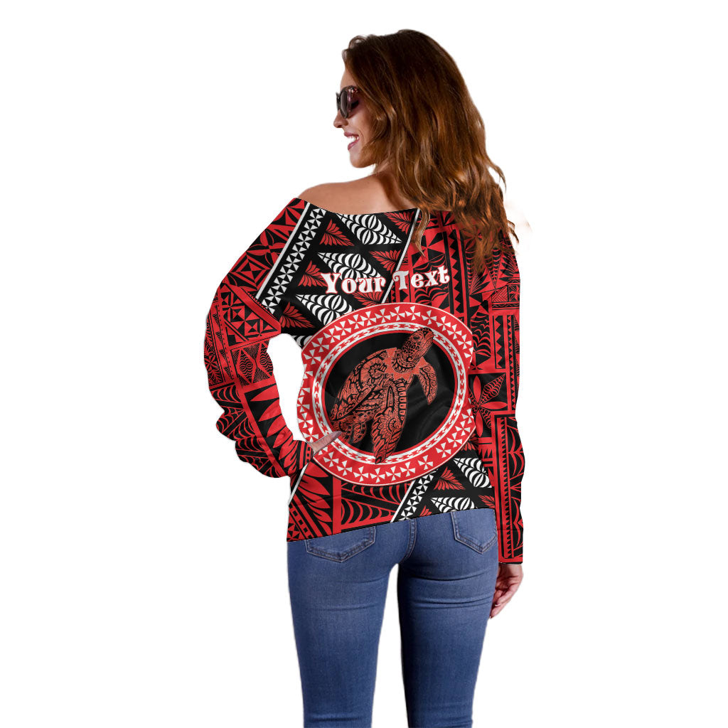 Personalised Tonga Language Week Off Shoulder Sweater Heilala Turtle Malo E Lelei