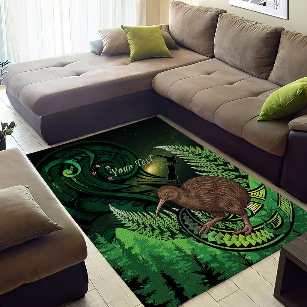 Kiwi New Zealand Personalised Area Rug Aotearoa Map Silver Fern Koru Pattern