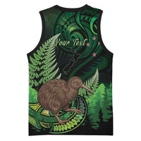 Kiwi New Zealand Personalised Basketball Jersey Aotearoa Map Silver Fern Koru Pattern