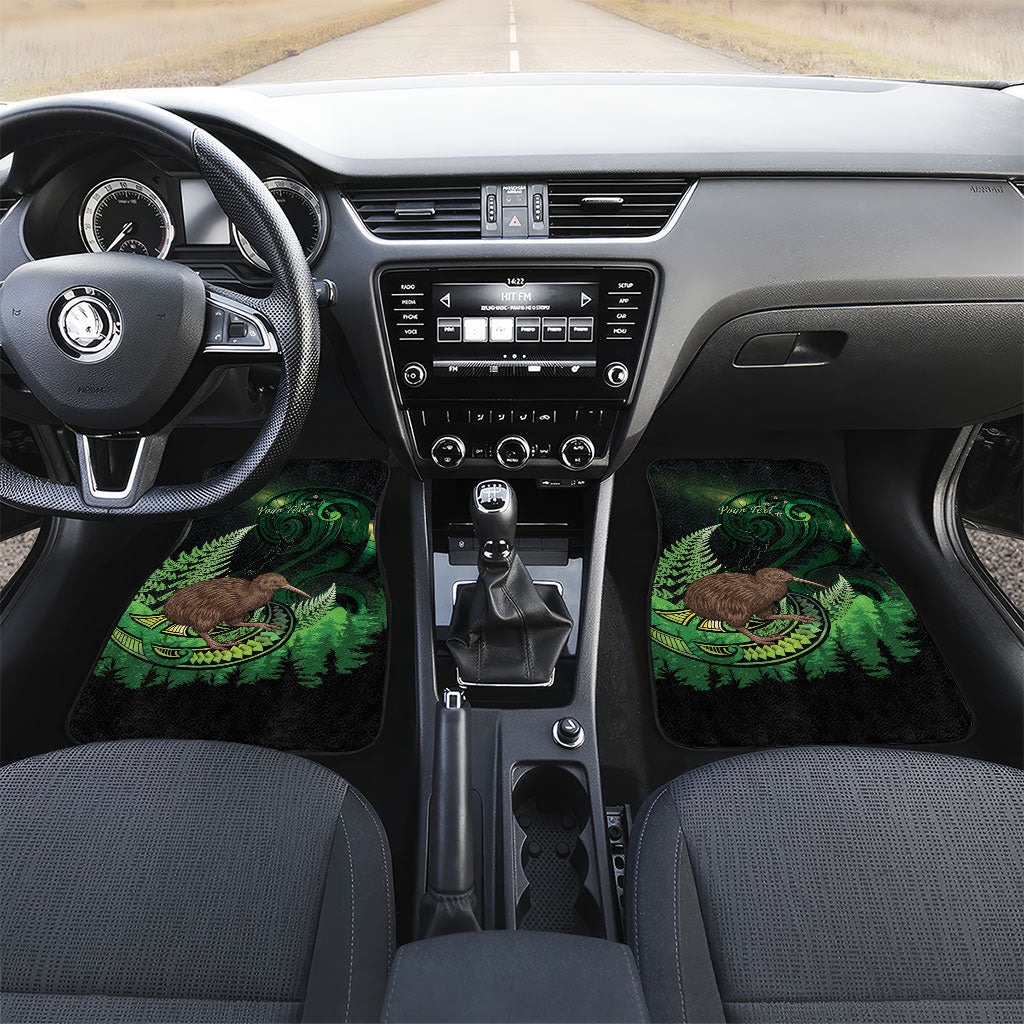 Kiwi New Zealand Personalised Car Mats Aotearoa Map Silver Fern Koru Pattern