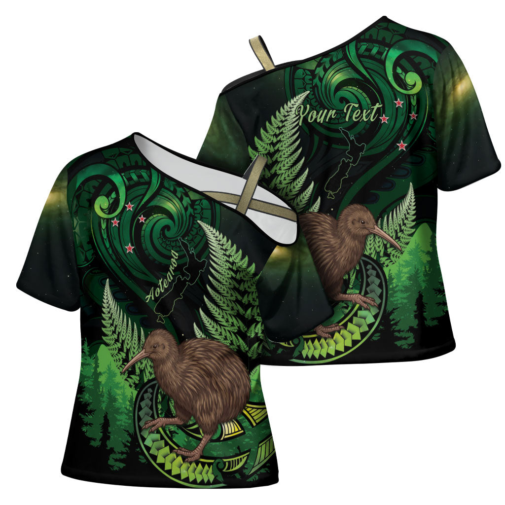 Kiwi New Zealand Personalised Cross Shoulder Shirt Aotearoa Map Silver Fern Koru Pattern