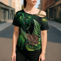 Kiwi New Zealand Personalised Cross Shoulder Shirt Aotearoa Map Silver Fern Koru Pattern