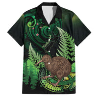 Kiwi New Zealand Personalised Family Matching Off The Shoulder Long Sleeve Dress and Hawaiian Shirt Aotearoa Map Silver Fern Koru Pattern LT22 Dad's Shirt - Short Sleeve Green - Polynesian Pride