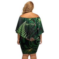 Kiwi New Zealand Personalised Family Matching Off Shoulder Short Dress and Hawaiian Shirt Aotearoa Map Silver Fern Koru Pattern LT22 - Polynesian Pride