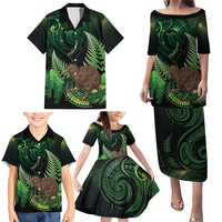 Kiwi New Zealand Personalised Family Matching Puletasi and Hawaiian Shirt Aotearoa Map Silver Fern Koru Pattern LT22 - Polynesian Pride