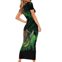 Kiwi New Zealand Personalised Family Matching Short Sleeve Bodycon Dress and Hawaiian Shirt Aotearoa Map Silver Fern Koru Pattern LT22 - Polynesian Pride