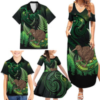 Kiwi New Zealand Personalised Family Matching Summer Maxi Dress and Hawaiian Shirt Aotearoa Map Silver Fern Koru Pattern LT22 - Polynesian Pride