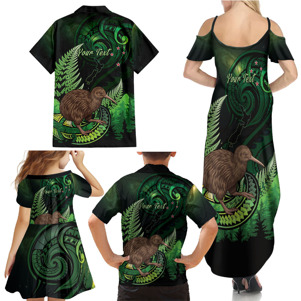 Kiwi New Zealand Personalised Family Matching Summer Maxi Dress and Hawaiian Shirt Aotearoa Map Silver Fern Koru Pattern LT22 - Polynesian Pride