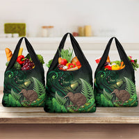 Kiwi New Zealand Personalised Grocery Bag Aotearoa Map Silver Fern Koru Pattern