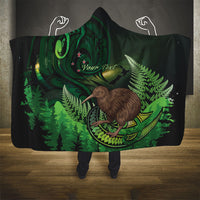 Kiwi New Zealand Personalised Hooded Blanket Aotearoa Map Silver Fern Koru Pattern
