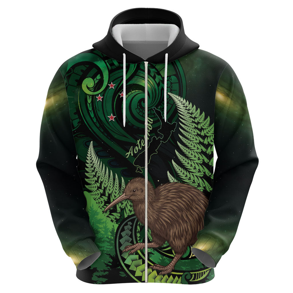 Kiwi New Zealand Personalised Hoodie Aotearoa Map Silver Fern Koru Pattern