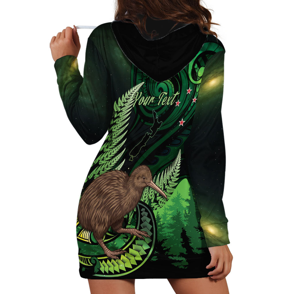 Kiwi New Zealand Personalised Hoodie Dress Aotearoa Map Silver Fern Koru Pattern