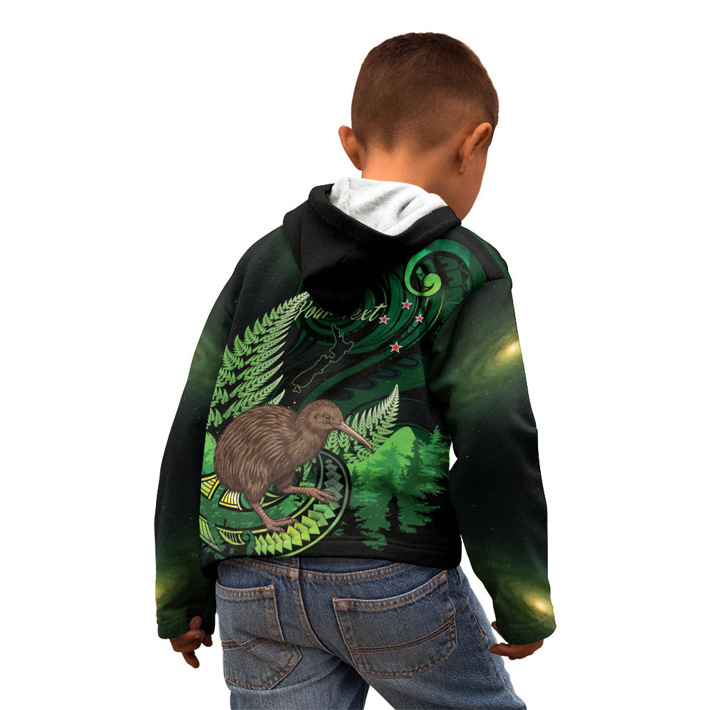 Kiwi New Zealand Personalised Kid Hoodie Aotearoa Map Silver Fern Koru Pattern