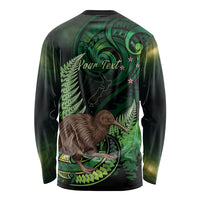 Kiwi New Zealand Personalised Long Sleeve Shirt Aotearoa Map Silver Fern Koru Pattern
